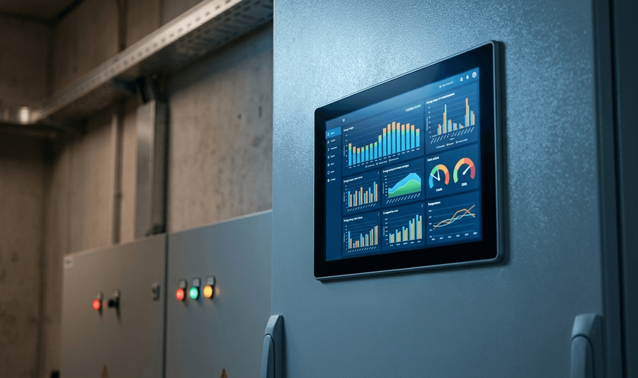 Building management system dashboard showing energy monitoring data
